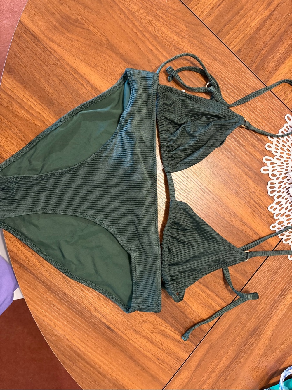 aerie Ribbed Forest Green Triangle Bikini Set